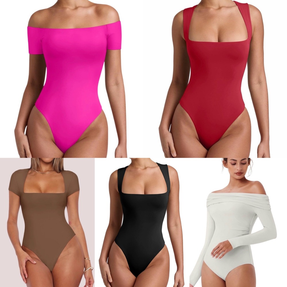 NWT Reoria Bodysuit Bundle 6pc Pink Black White Neutral Red -‎ Large